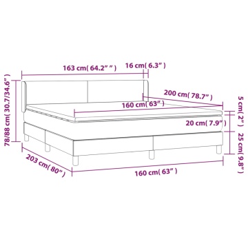 Pat box spring cu saltea, gri deschis, 160x200 cm, catifea - Img 6