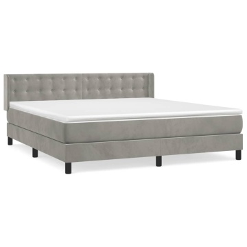 Pat box spring cu saltea, gri deschis, 180x200 cm, catifea - Img 2