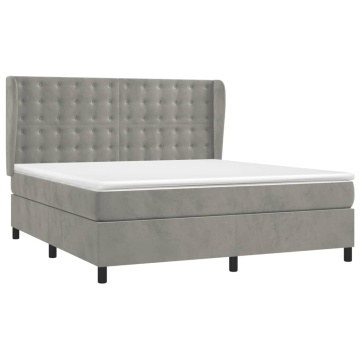 Pat box spring cu saltea, gri deschis, 180x200 cm, catifea - Img 3