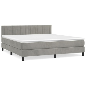 Pat box spring cu saltea, gri deschis, 180x200 cm, catifea - Img 2