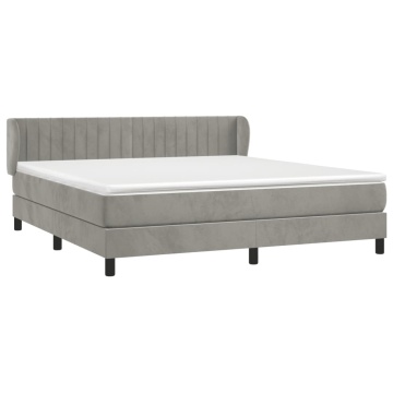 Pat box spring cu saltea, gri deschis, 180x200 cm, catifea - Img 3