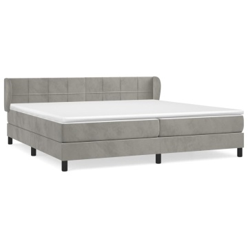 Pat box spring cu saltea, gri deschis, 200x200 cm, catifea - Img 2