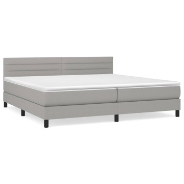 Pat box spring cu saltea, gri deschis, 200x200 cm, textil - Img 2