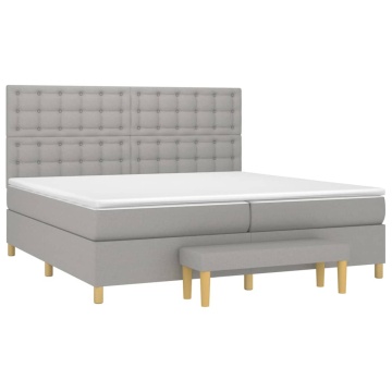 Pat box spring cu saltea, gri deschis, 200x200 cm, textil - Img 3