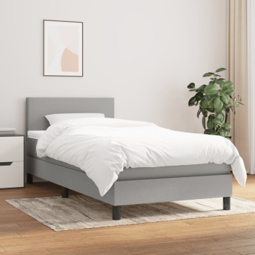 Pat box spring cu saltea, gri deschis, 80x200 cm, textil - Img 1