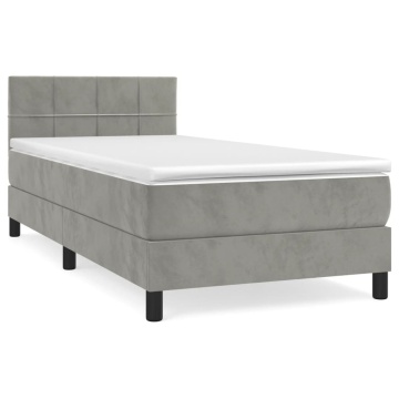 Pat box spring cu saltea, gri deschis, 90x190 cm, catifea - Img 2