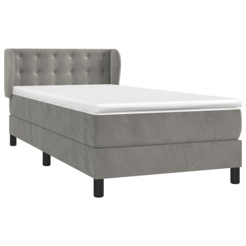 Pat box spring cu saltea, gri deschis, 90x190 cm, catifea - Img 3