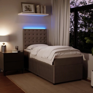 Pat box spring cu saltea, gri deschis, 90x190 cm, catifea - Img 4
