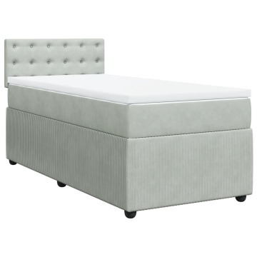Pat box spring cu saltea, gri deschis, 90x190 cm, catifea - Img 2