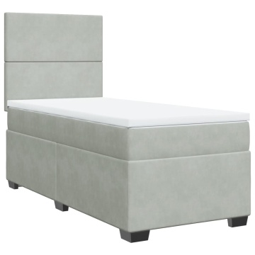 Pat box spring cu saltea, gri deschis, 90x190 cm, catifea - Img 2