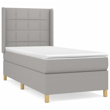 Pat box spring cu saltea, gri deschis, 90x190 cm, textil - Img 2