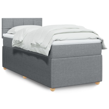 Pat box spring cu saltea, gri deschis, 90x190 cm, textil - Img 1