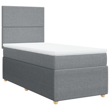 Pat box spring cu saltea, gri deschis, 90x190 cm, textil - Img 2