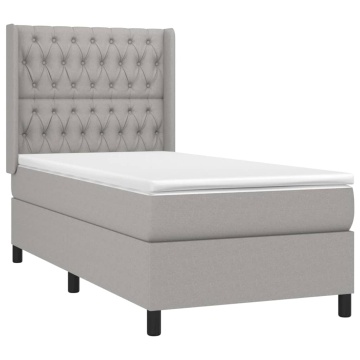 Pat box spring cu saltea, gri deschis, 90x190 cm, textil - Img 3