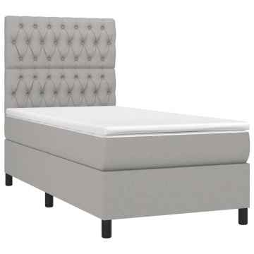 Pat box spring cu saltea, gri deschis, 90x190 cm, textil - Img 3