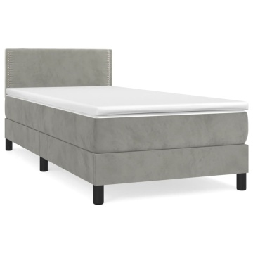 Pat box spring cu saltea, gri deschis, 90x200 cm, catifea - Img 2