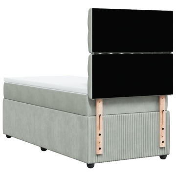 Pat box spring cu saltea, gri deschis, 90x200 cm, catifea - Img 5