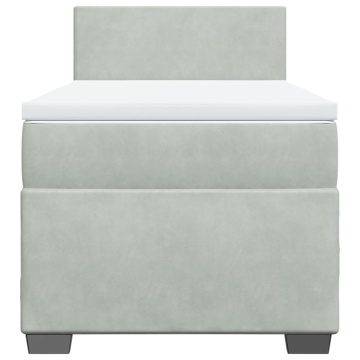 Pat box spring cu saltea, gri deschis, 90x200 cm, catifea - Img 5