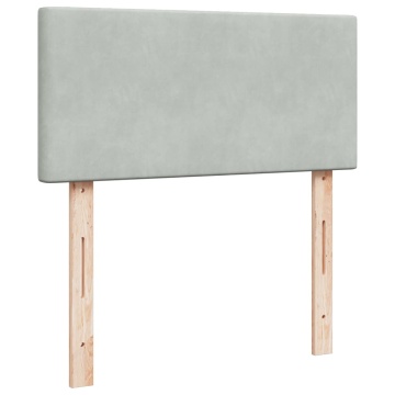 Pat box spring cu saltea, gri deschis, 90x200 cm, catifea - Img 7