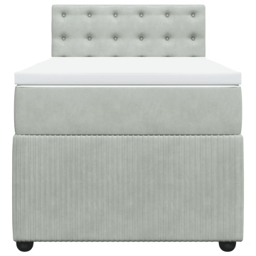 Pat box spring cu saltea, gri deschis, 90x200 cm, catifea - Img 5