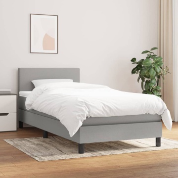Pat box spring cu saltea, gri deschis, 90x200 cm, textil - Img 1
