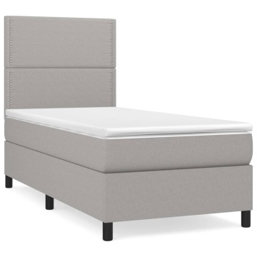Pat box spring cu saltea, gri deschis, 90x200 cm, textil - Img 2