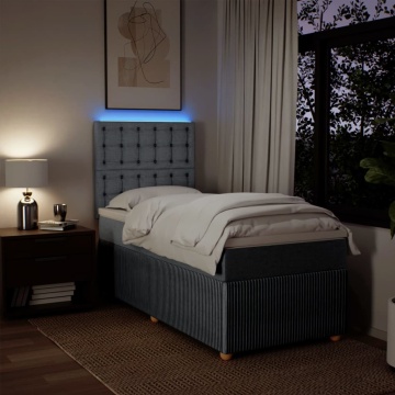 Pat box spring cu saltea, gri deschis, 90x200 cm, textil - Img 4