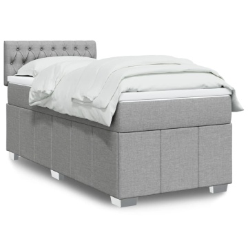 Pat box spring cu saltea, gri deschis, 90x200 cm, textil - Img 1
