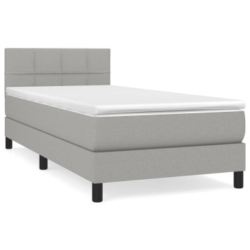 Pat box spring cu saltea, gri deschis, 90x200 cm, textil - Img 2