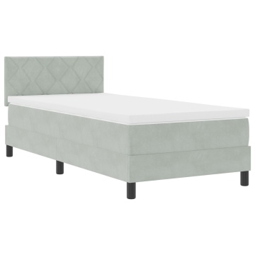 Pat box spring cu saltea, gri deschis, single, catifea - Img 3