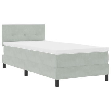 Pat box spring cu saltea, gri deschis, single, catifea - Img 3