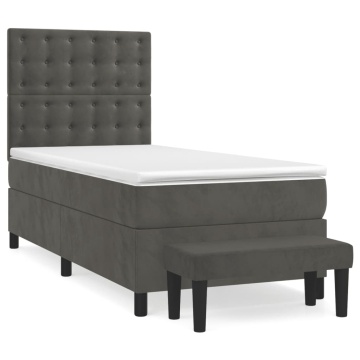 Pat box spring cu saltea, gri închis, 100x200 cm, catifea - Img 2