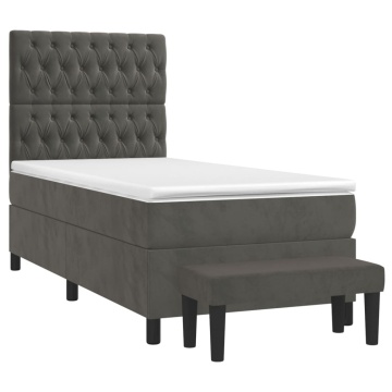 Pat box spring cu saltea, gri închis, 100x200 cm, catifea - Img 3