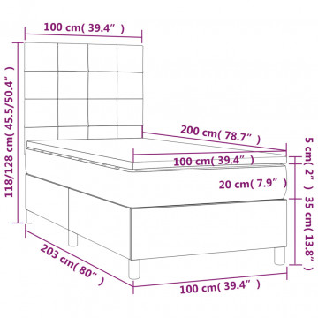 Pat box spring cu saltea, gri închis, 100x200 cm, catifea - Img 5
