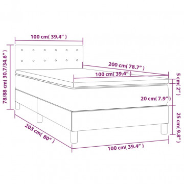 Pat box spring cu saltea, gri închis, 100x200 cm, catifea - Img 6