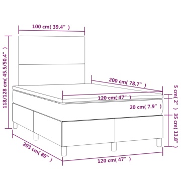 Pat box spring cu saltea, gri închis, 120x200 cm, textil - Img 5