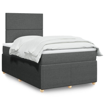 Pat box spring cu saltea, gri închis, 120x200 cm, textil - Img 1