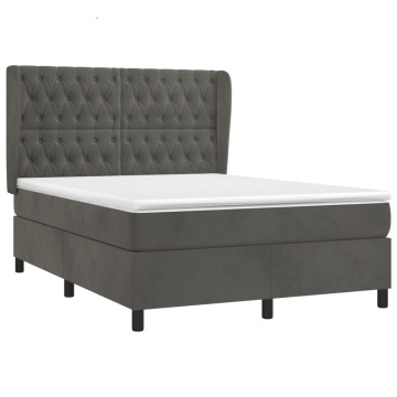 Pat box spring cu saltea, gri închis, 140x190 cm, catifea - Img 3