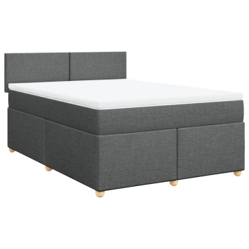 Pat box spring cu saltea, gri închis, 140x190 cm, textil - Img 2