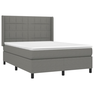 Pat box spring cu saltea, gri închis, 140x190 cm, textil - Img 3