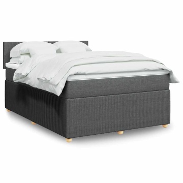 Pat box spring cu saltea, gri închis, 140x190 cm, textil - Img 1