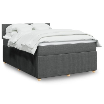 Pat box spring cu saltea, gri închis, 140x200 cm, textil - Img 1
