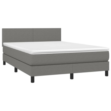 Pat box spring cu saltea, gri închis, 140x200 cm, textil - Img 3