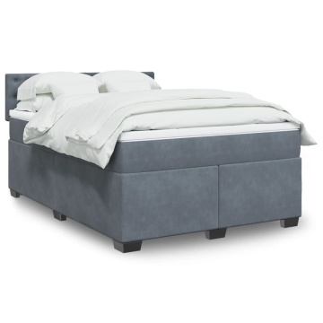 Pat box spring cu saltea, gri închis, 160x200 cm, catifea - Img 1