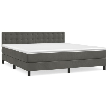 Pat box spring cu saltea, gri închis, 160x200 cm, catifea - Img 2
