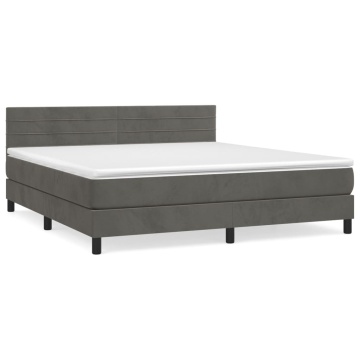 Pat box spring cu saltea, gri închis, 160x200 cm, catifea - Img 2