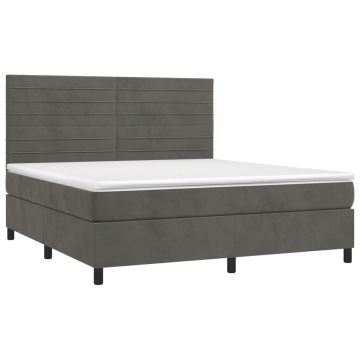 Pat box spring cu saltea, gri închis, 180x200 cm, catifea - Img 3