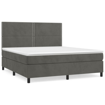 Pat box spring cu saltea, gri închis, 180x200 cm, catifea - Img 2