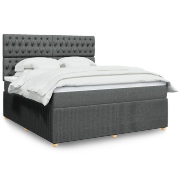 Pat box spring cu saltea, gri închis, 180x200 cm, textil - Img 1