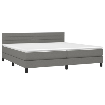 Pat box spring cu saltea, gri închis, 200x200 cm, textil - Img 3